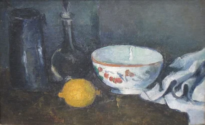 Stilleven in blauw met citroen